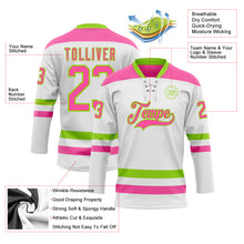 Charger l'image dans la galerie, Custom White Pink-Neon Green Hockey Lace Neck Jersey