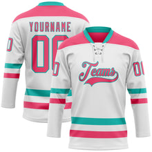 Charger l'image dans la galerie, Custom White Neon Pink-Aqua Hockey Lace Neck Jersey