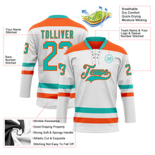 Charger l'image dans la galerie, Custom White Aqua-Orange Hockey Lace Neck Jersey