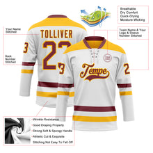 Charger l'image dans la galerie, Custom White Burgundy-Gold Hockey Lace Neck Jersey