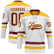Charger l'image dans la galerie, Custom White Burgundy-Gold Hockey Lace Neck Jersey