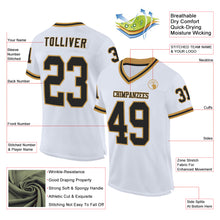 Laden Sie das Bild in den Galerie-Viewer, Custom White Black-Old Gold Mesh Authentic Throwback Football Jersey