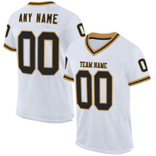 Laden Sie das Bild in den Galerie-Viewer, Custom White Black-Old Gold Mesh Authentic Throwback Football Jersey