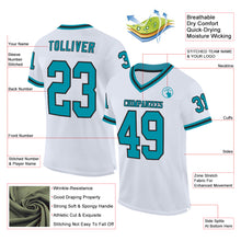 Laden Sie das Bild in den Galerie-Viewer, Custom White Teal-Black Mesh Authentic Throwback Football Jersey