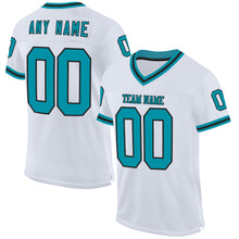Laden Sie das Bild in den Galerie-Viewer, Custom White Teal-Black Mesh Authentic Throwback Football Jersey