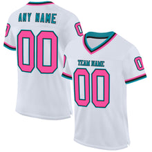 Laden Sie das Bild in den Galerie-Viewer, Custom White Pink Black-Teal Mesh Authentic Throwback Football Jersey
