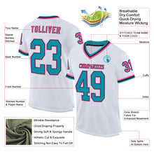 Load image into Gallery viewer, Custom White Teal Black-Pink Mesh Authentic Throwback Football Jersey