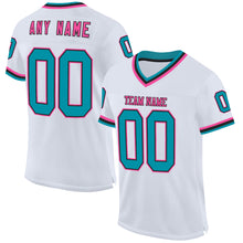 Load image into Gallery viewer, Custom White Teal Black-Pink Mesh Authentic Throwback Football Jersey
