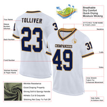 Charger l'image dans la galerie, Custom White Navy-Old Gold Mesh Authentic Throwback Football Jersey