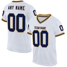 Charger l'image dans la galerie, Custom White Navy-Old Gold Mesh Authentic Throwback Football Jersey