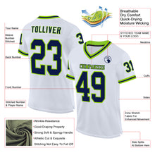 Загрузить изображение в средство просмотра галереи, Custom White Navy-Neon Green Mesh Authentic Throwback Football Jersey
