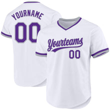 Загрузить изображение в средство просмотра галереи, Custom White Purple-Gray Authentic Throwback Baseball Jersey