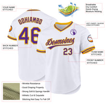 Загрузить изображение в средство просмотра галереи, Custom White Purple-Gold Authentic Throwback Baseball Jersey