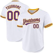 Загрузить изображение в средство просмотра галереи, Custom White Purple-Gold Authentic Throwback Baseball Jersey