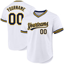Загрузить изображение в средство просмотра галереи, Custom White Navy-Gold Authentic Throwback Baseball Jersey