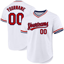 Загрузить изображение в средство просмотра галереи, Custom White Red-Navy Authentic Throwback Baseball Jersey