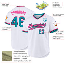 Загрузить изображение в средство просмотра галереи, Custom White Teal Black-Pink Authentic Throwback Baseball Jersey