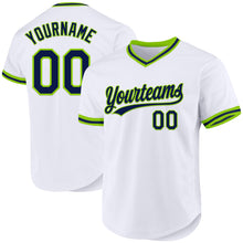 Загрузить изображение в средство просмотра галереи, Custom White Navy-Neon Green Authentic Throwback Baseball Jersey