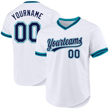 Загрузить изображение в средство просмотра галереи, Custom White Navy-Teal Authentic Throwback Baseball Jersey