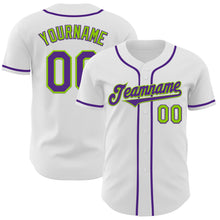 Загрузить изображение в средство просмотра галереи, Custom White Purple-Neon Green Authentic Baseball Jersey