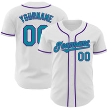 Загрузить изображение в средство просмотра галереи, Custom White Teal-Purple Authentic Baseball Jersey
