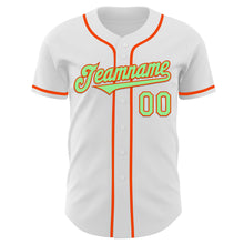 Laden Sie das Bild in den Galerie-Viewer, Custom White Pea Green-Orange Authentic Baseball Jersey
