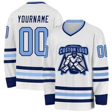 Load image into Gallery viewer, Custom White Light Blue-Navy Hockey Jersey