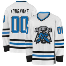 Load image into Gallery viewer, Custom White Blue Gray-Black Hockey Jersey