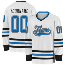 Load image into Gallery viewer, Custom White Blue Gray-Black Hockey Jersey