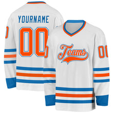 Load image into Gallery viewer, Custom White Orange-Blue Hockey Jersey