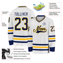 Load image into Gallery viewer, Custom White Navy-Gold Hockey Jersey