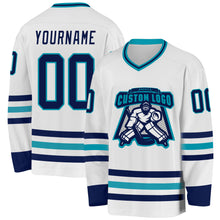 Charger l'image dans la galerie, Custom White Navy-Teal Hockey Jersey