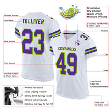 Laden Sie das Bild in den Galerie-Viewer, Custom White Purple-Neon Green Mesh Authentic Football Jersey
