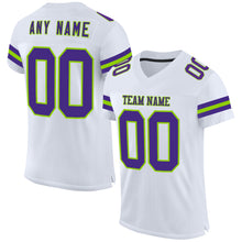 Laden Sie das Bild in den Galerie-Viewer, Custom White Purple-Neon Green Mesh Authentic Football Jersey