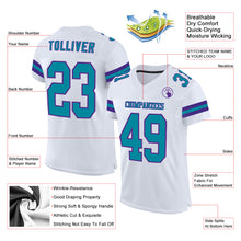 Laden Sie das Bild in den Galerie-Viewer, Custom White Teal-Purple Mesh Authentic Football Jersey