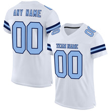 Laden Sie das Bild in den Galerie-Viewer, Custom White Light Blue-Navy Mesh Authentic Football Jersey