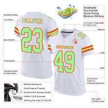 Laden Sie das Bild in den Galerie-Viewer, Custom White Pea Green-Orange Mesh Authentic Football Jersey