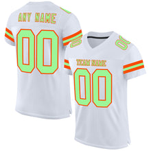Laden Sie das Bild in den Galerie-Viewer, Custom White Pea Green-Orange Mesh Authentic Football Jersey
