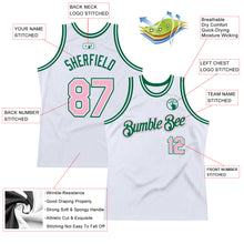 Laden Sie das Bild in den Galerie-Viewer, Custom White Light Pink-Kelly Green Authentic Throwback Basketball Jersey
