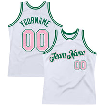 Laden Sie das Bild in den Galerie-Viewer, Custom White Light Pink-Kelly Green Authentic Throwback Basketball Jersey