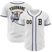 Загрузить изображение в средство просмотра галереи, Custom White Navy-Old Gold Authentic Baseball Jersey