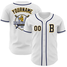 Laden Sie das Bild in den Galerie-Viewer, Custom White Navy-Gold Authentic Baseball Jersey