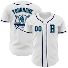 Загрузить изображение в средство просмотра галереи, Custom White Navy Gray-Teal Authentic Baseball Jersey