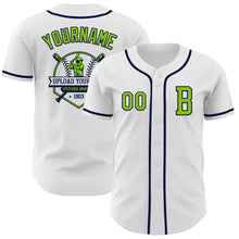 Загрузить изображение в средство просмотра галереи, Custom White Neon Green-Navy Authentic Baseball Jersey