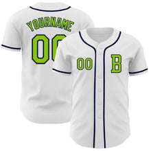 Загрузить изображение в средство просмотра галереи, Custom White Neon Green-Navy Authentic Baseball Jersey