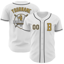Загрузить изображение в средство просмотра галереи, Custom White Steel Gray-Old Gold Authentic Baseball Jersey