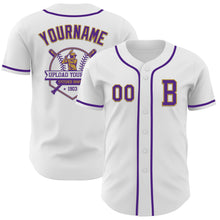 Загрузить изображение в средство просмотра галереи, Custom White Purple-Old Gold Authentic Baseball Jersey