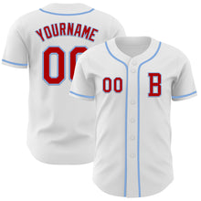 Загрузить изображение в средство просмотра галереи, Custom White Red-Light Blue Authentic Baseball Jersey
