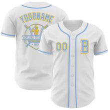 Загрузить изображение в средство просмотра галереи, Custom White Light Blue-Yellow Authentic Baseball Jersey