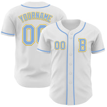 Загрузить изображение в средство просмотра галереи, Custom White Light Blue-Yellow Authentic Baseball Jersey